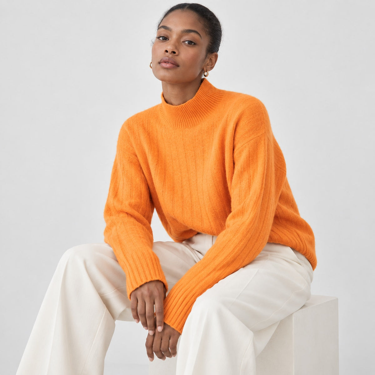 J.Crew Sweater Womens M Orange Ribbed Wool Alpaca Mockneck Supersoft Yarn BM209