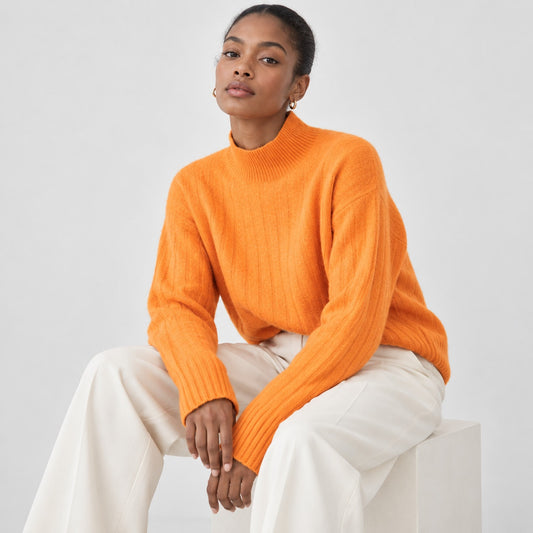 J.Crew Sweater Womens M Orange Ribbed Wool Alpaca Mockneck Supersoft Yarn BM209