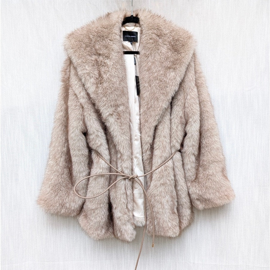 NWT JLuxLabel Ivory/Brown Soft Season Faux Fur Coat, size L/XL