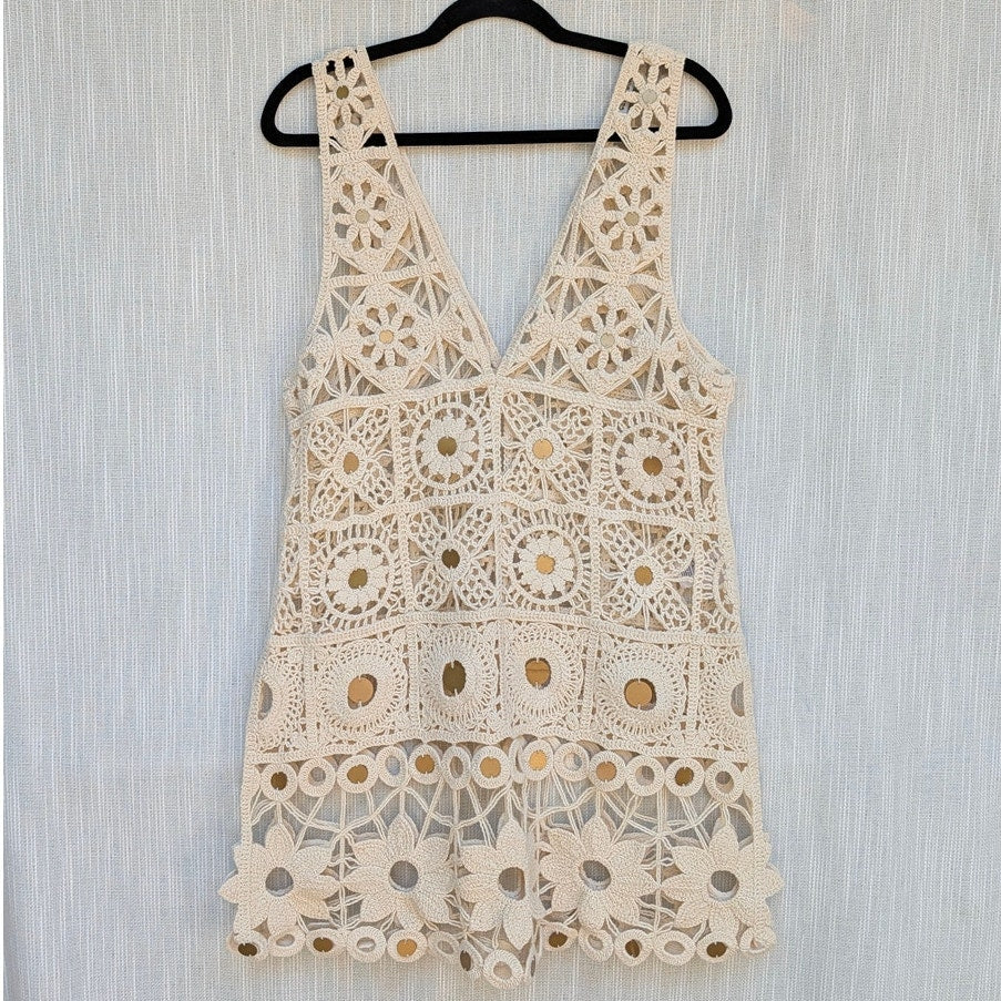 Anthropologie Celandine Crochet Deco Mini Tunic Dress Womens M/L The White Lotus