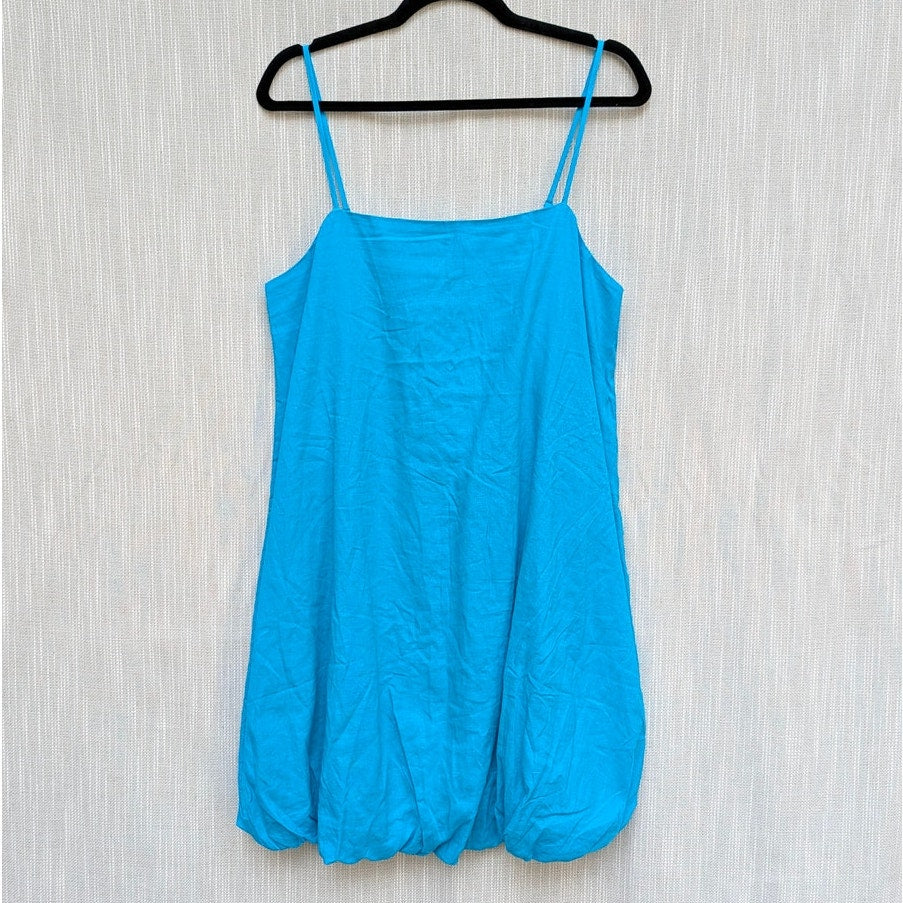 Gap Linen-Blend Bubble Mini Dress Womens M Tall Blue Sleeveless Square Neck