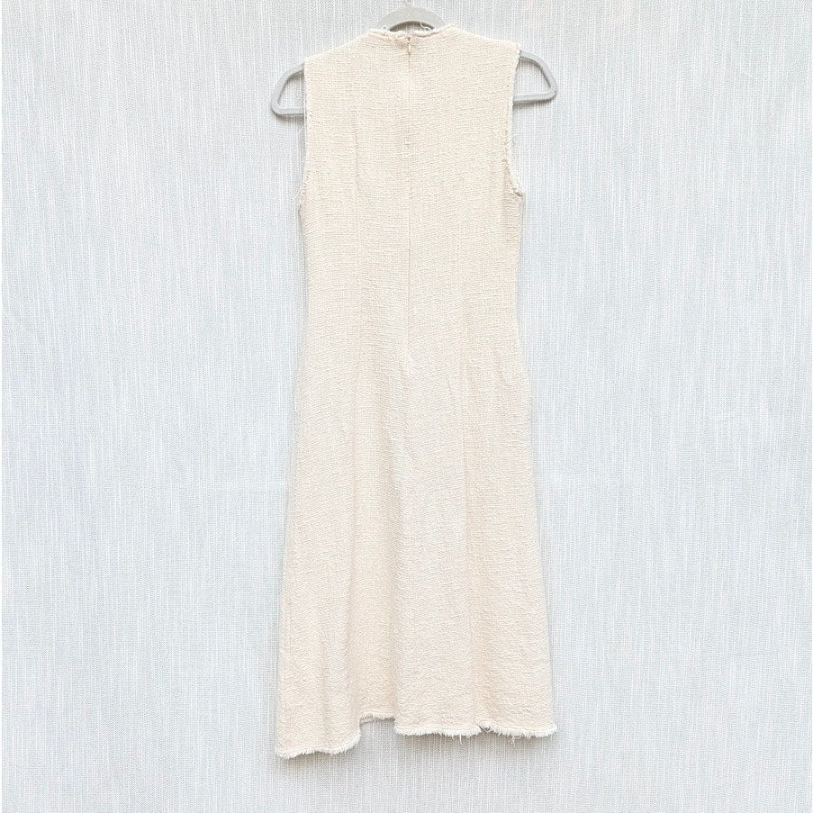 Zara Dress Womens S Cream Tweed Cotton Sleeveless V-neck A-line Midi