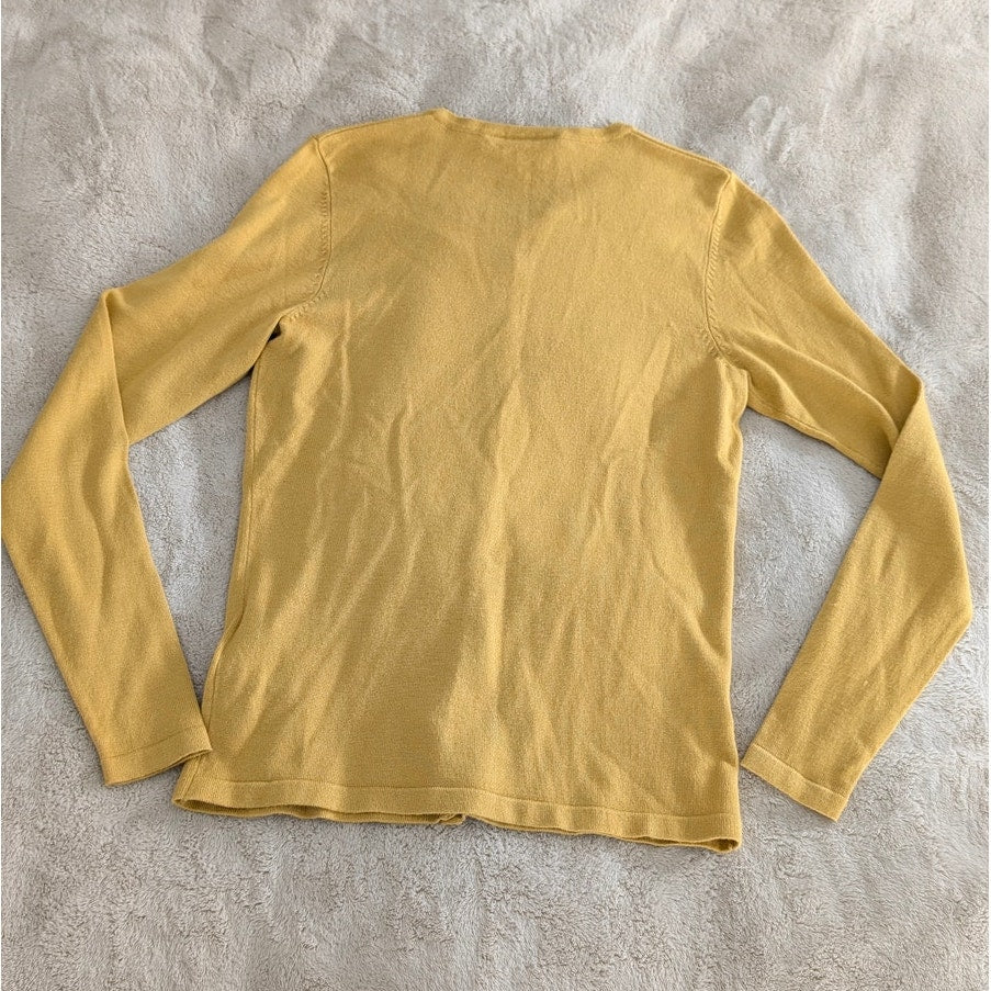 NWOT Saint Tropez Mila Mustard Yellow Round Neck Slim Button Cardigan, size XS