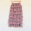 En Saison Lyra Tiered Midi Skirt Womens S Pink Floral Print High-rise Bohemian