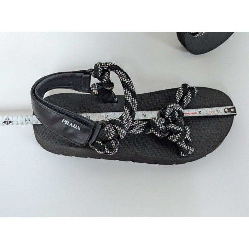 Prada Leather & Rope Donna Nastro Platform Sandals Womens EU 39.5/US 9.5 Black