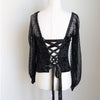 Anthropologie Porridge Black Velvet Lace Tie-Back Blouse Long Sleeve Top, sz XS