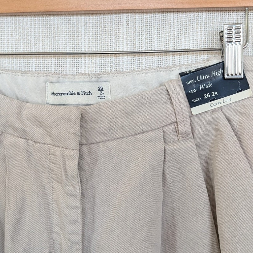 Abercrombie Wide Leg Curve Love Pants Womens 26/2R Ecru High-rise Chino NWT