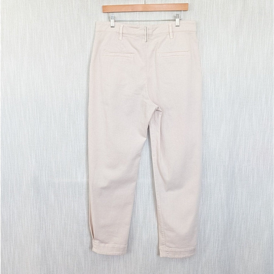 Brunello Cucinelli Straight Tapered Pleated Pants Womens 10 Ecru Cotton High-rise Chino