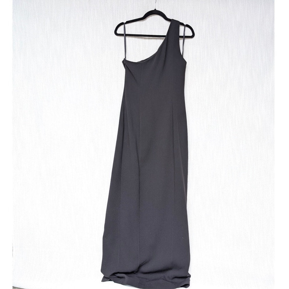 NBD Once Again Black One Shoulder Slit Midi Maxi Gown Dress, size S