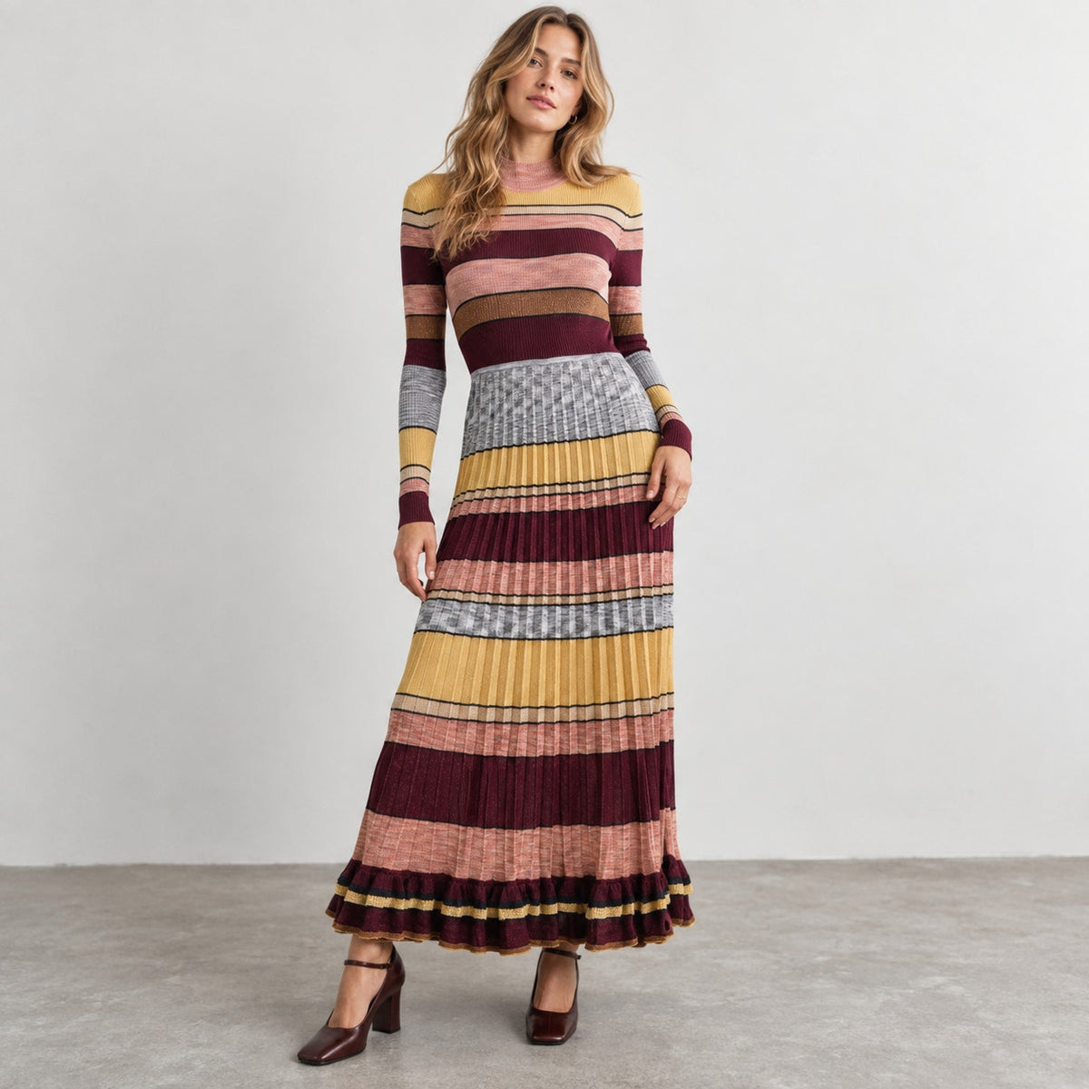Ulla Johnson Evangeline Striped Metallic Knit Maxi Dress XL