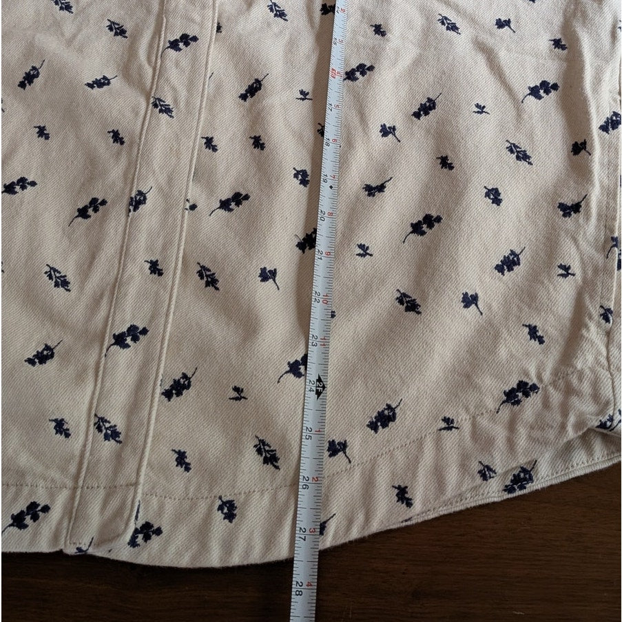 Frank & Oak Cream/White Floral Denim Button-up Long Sleeve Overshirt, size M