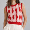 Eva Franco Mimma Harlequin Pink Red Striped Sleeveless Knit Top Size M