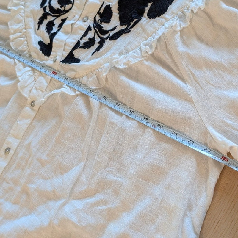 Free People Rose Vines Embroidered Top Womens S White Floral Cotton Button-up
