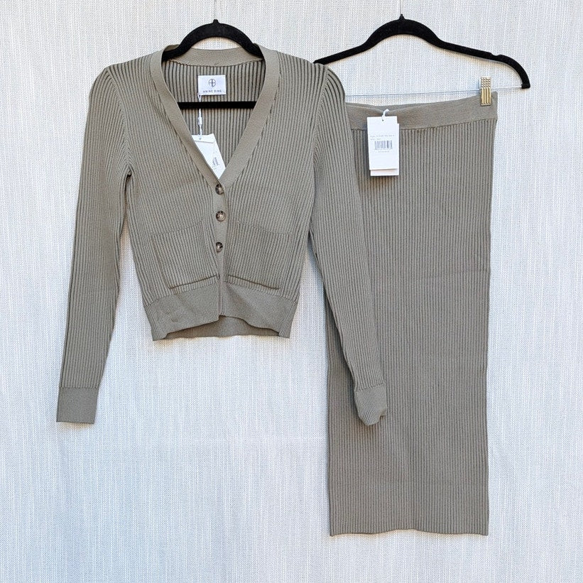 Anine Bing Matching Knit Set Womens S Layla Cardigan & Julian Pencil Skirt NWT
