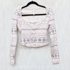 SKIMS Logo Plush Pointelle Henley Pullover Womens L Cream Fair Isle Long Sleeve