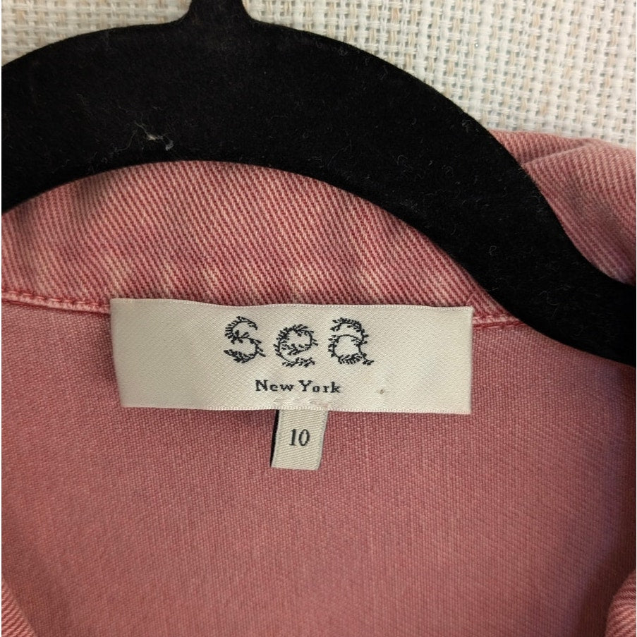 Sea NY Corbin Pink Short Sleeve Long Denim Jumpsuit, Size 10
