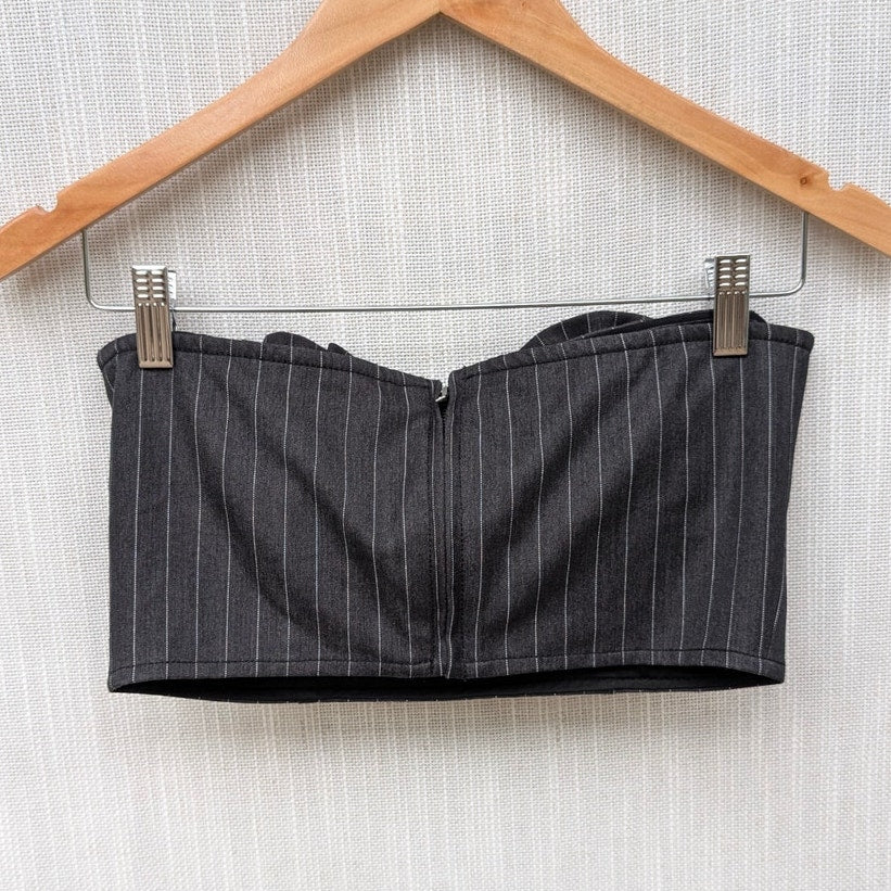 AFRM Charcoal White Pinstripe KIKO Strapless Crop Top, size S