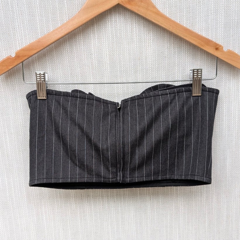 AFRM Charcoal White Pinstripe KIKO Strapless Crop Top, size S