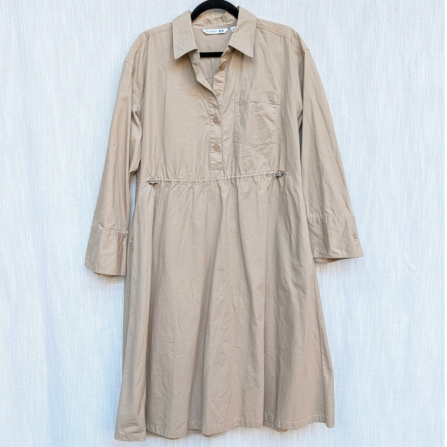 JW Anderson x Uniqlo Shirt Dress Womens S Beige Cotton Drawstring Waist Casual