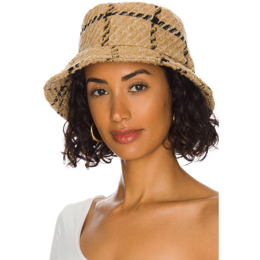 Anine Bing Cami Hat Womens M/L Camel Check Plaid Wool Textured Tweed  Bucket