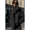 Zara Short Boucle Coat with Scarf 6318/295/922 Womens XL Dark Gray Button Front