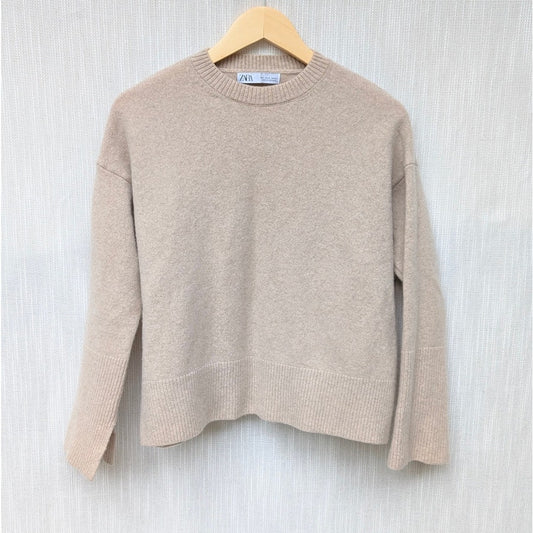 Zara Beige Cashmere/Wool Crewneck Long Sleeve Sweater, size S