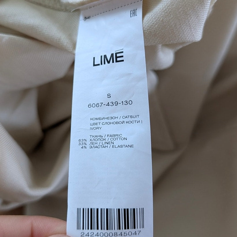 Lime Jumpsuit Womens S Ivory Linen Short Sleeve V-neck Zip Mid-thigh Catsuit