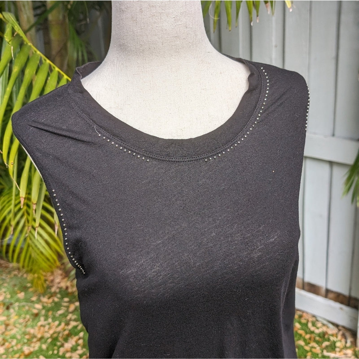 Monrow (Revolve) Embellished 100% Cotton Stretchy Black Tank Top, size XS