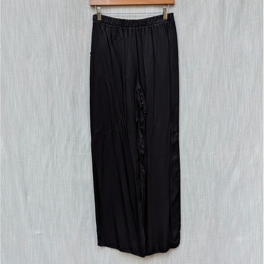Nation LTD Riviera Pants Womens S Black Satin Mid-rise Wide Leg Palazzo Relaxed