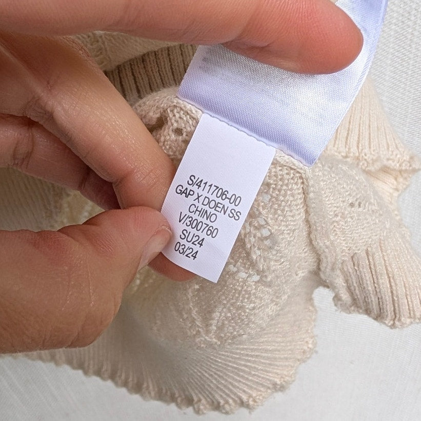 Gap × DÔEN Linen-blend Pointelle Short Sleeve Knit Top Womens XL Cream Crewneck