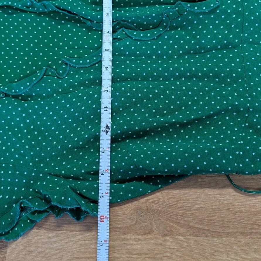 Reformation Sicilia Green Polka Dot Ruffle V-neck Wrap Mini Dress S
