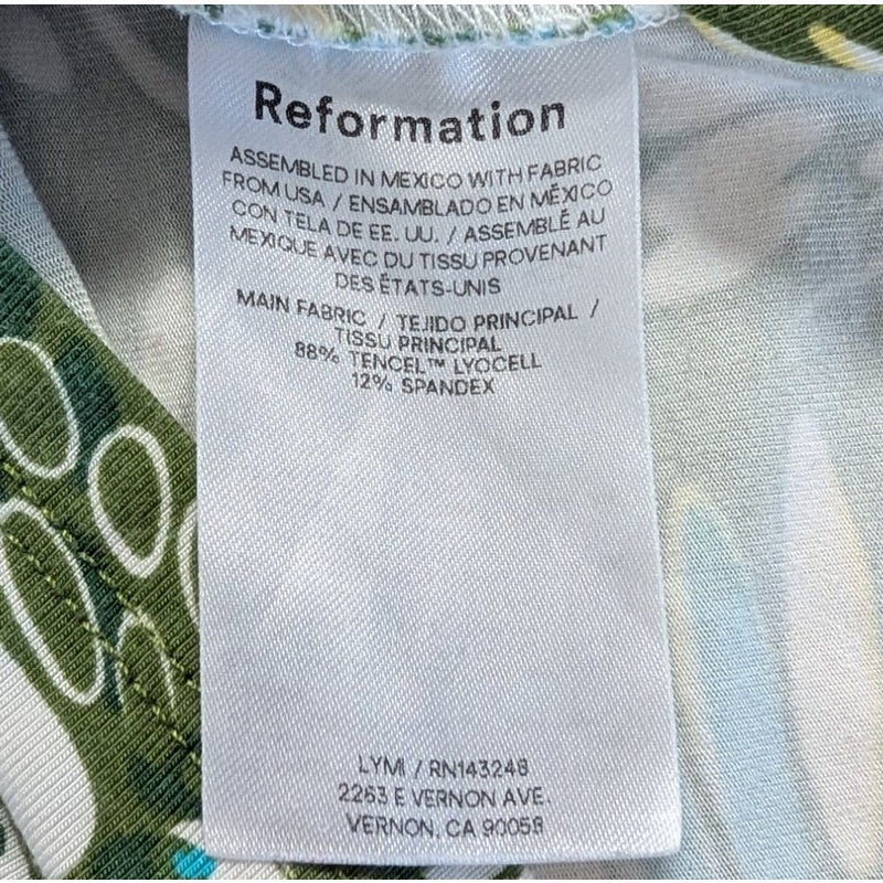 Reformation Green Blue Abstract Floral Strapless Stretch Midi Dress XS