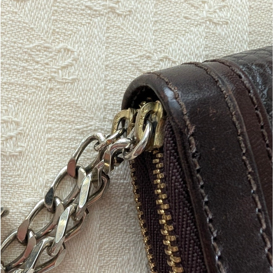 Burberry Vintage Leather Wallet with Chain Black Plaque Logo Bifold Rare