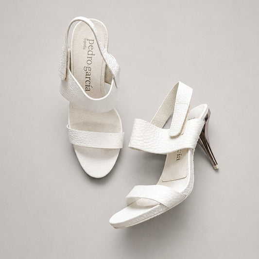 Pedro Garcia Leather Slingback Chrome Heels Shoes Womens EU40/US10 White