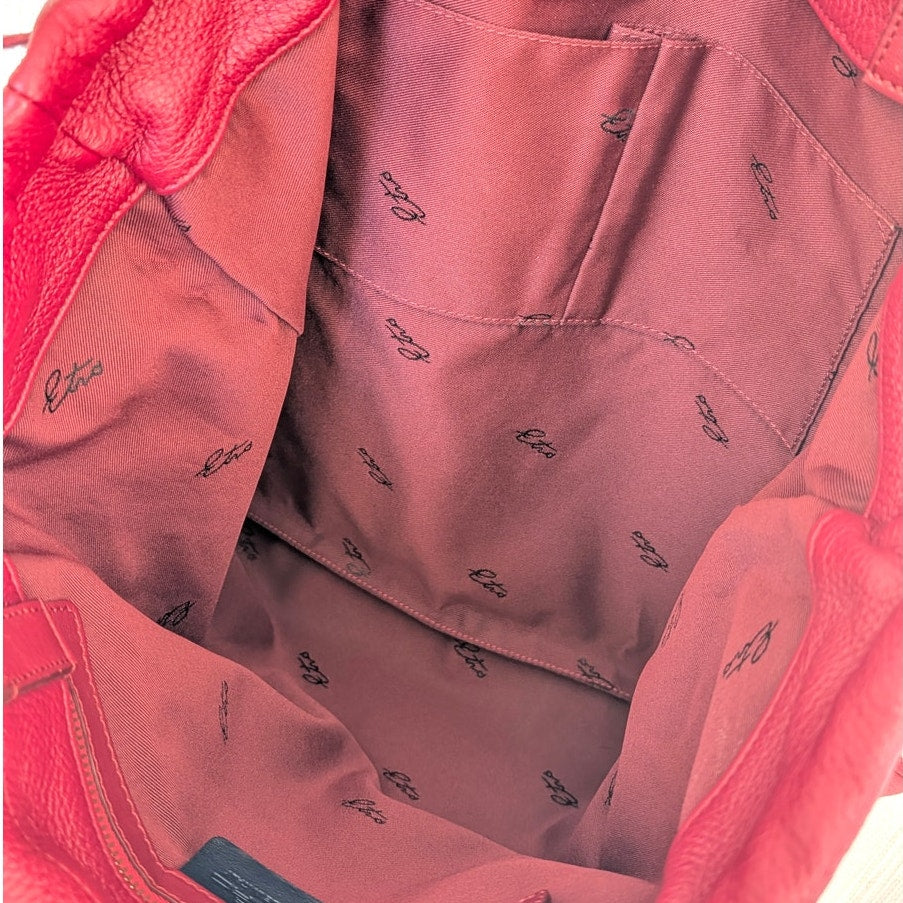 Etro Milano Red Leather Tote Bag Made in Italy Large Shopper Shoulder Bag