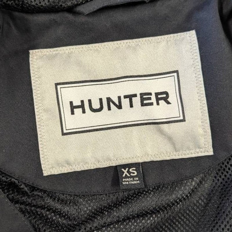 Hunter Hooded Long Sleeve Logo Rain Jacket Parka Black XS