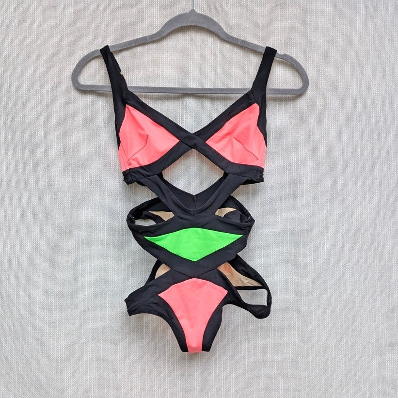 Agent Provocateur Mazzy Swimsuit Womens AP 3/US 6 Green/Pink One Piece Bandage