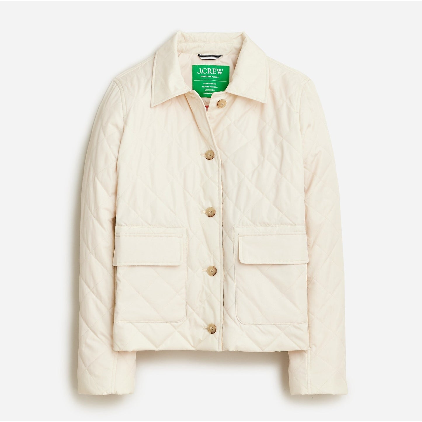 J.Crew Quilted Lady Classic Fit Cream Shirt Jacket with PrimaLoft®, size M