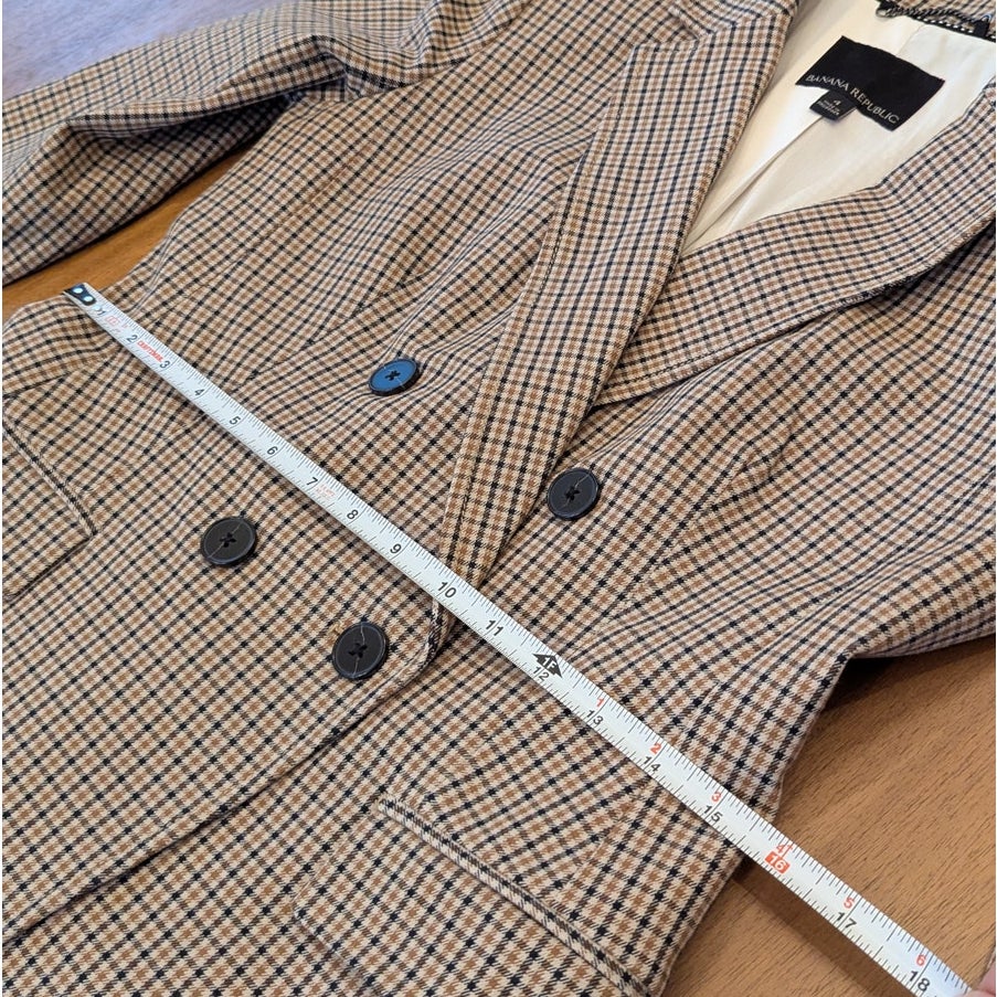 Banana Republic BR Plaid Blazer Womens 4 Brown Double-breasted Long Sleeve