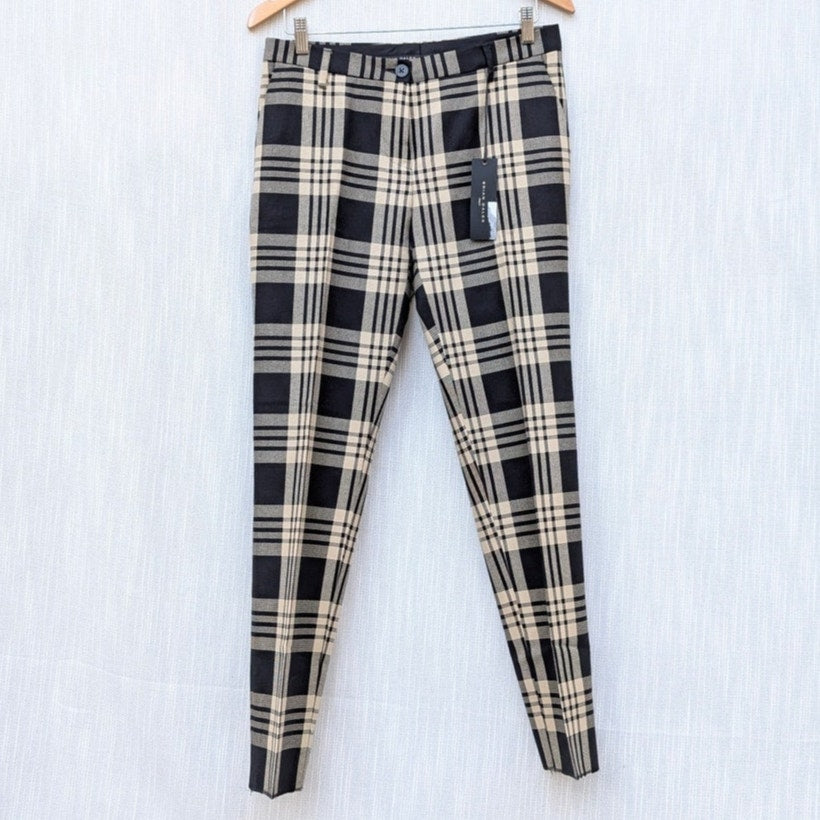 Brian Dales Pants Womens IT 44/M Black/Cream Check Plaid Wool Mid-rise Chino NWT