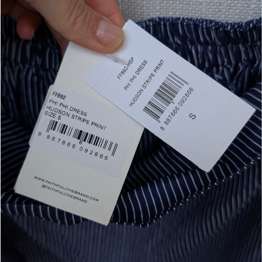 NWT Faithfull Phi Phi Navy Hudson Stripe Print Cotton Short Dress, size S