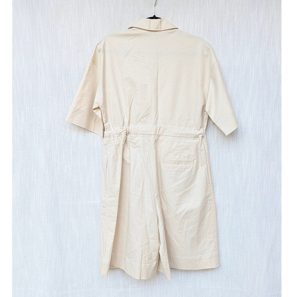 Lime Jumpsuit Womens S Ivory Linen Short Sleeve V-neck Zip Mid-thigh Catsuit