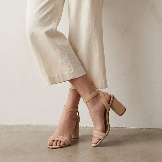 Madewell Rosalie Sand High-Heel Leather Suede Slingback Sandals, size 8