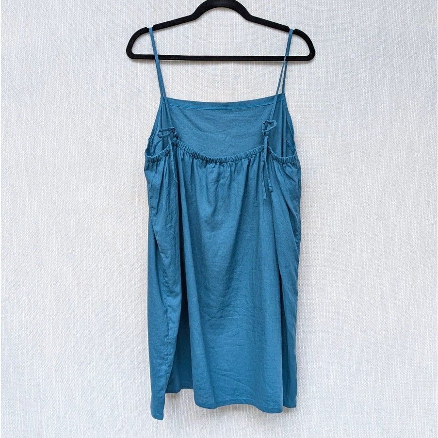 NWT Vitamin A Blue Linen Crepe Jade Mini Swim Cover Up Dress, size XL