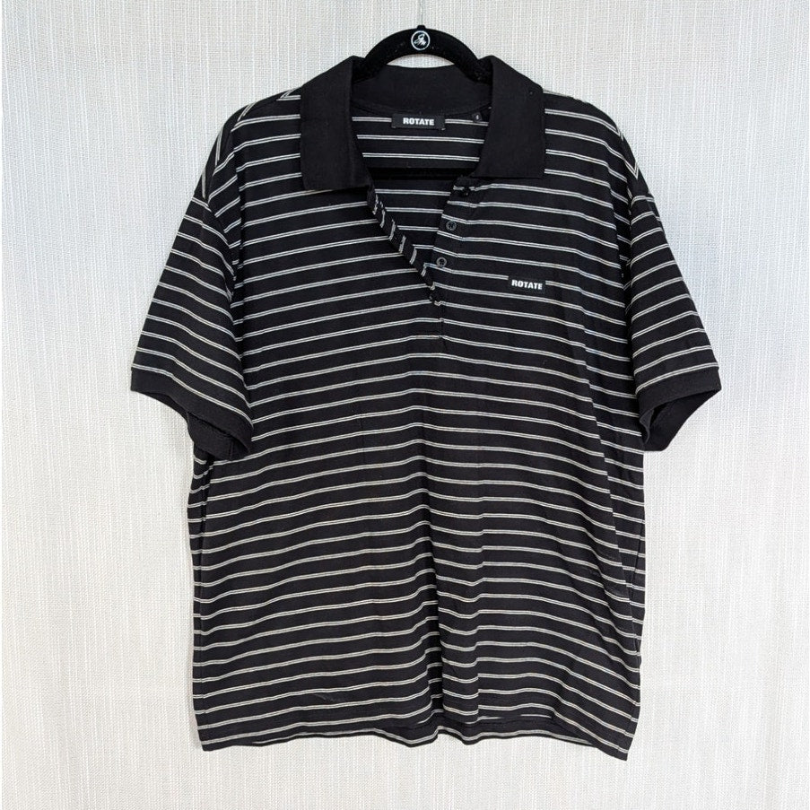 Rotate Birger Christensen Pique Shortsleeve Polo Shirt Womens M Black Striped