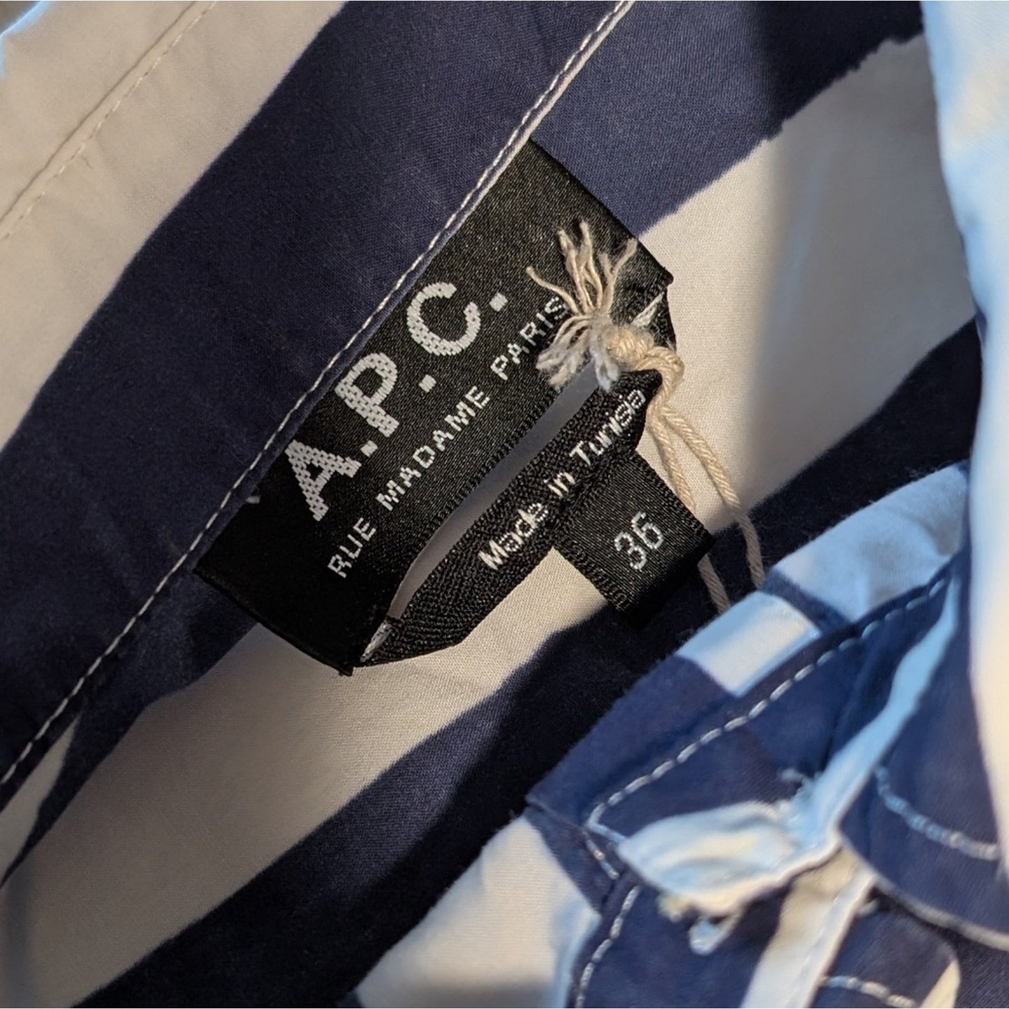 NWT APC Rue Madame Plaja Dress Striped White/Navy Shirt Dress Robe, size 36