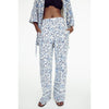 Zara Pants Womens XS BLue Floral Print Linen Blend High-rise Wide Leg Full