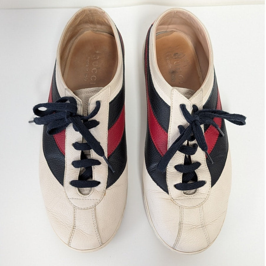 Gucci Falacer Web Low Top Sneakers Unisex Mens US 7/EU40 Leather Striped Logo