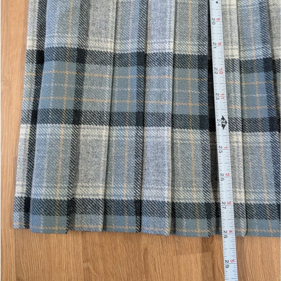 Laird-Portch of Scotland Plaid Wool A-line Midi Skirt Gray/Green Size 8