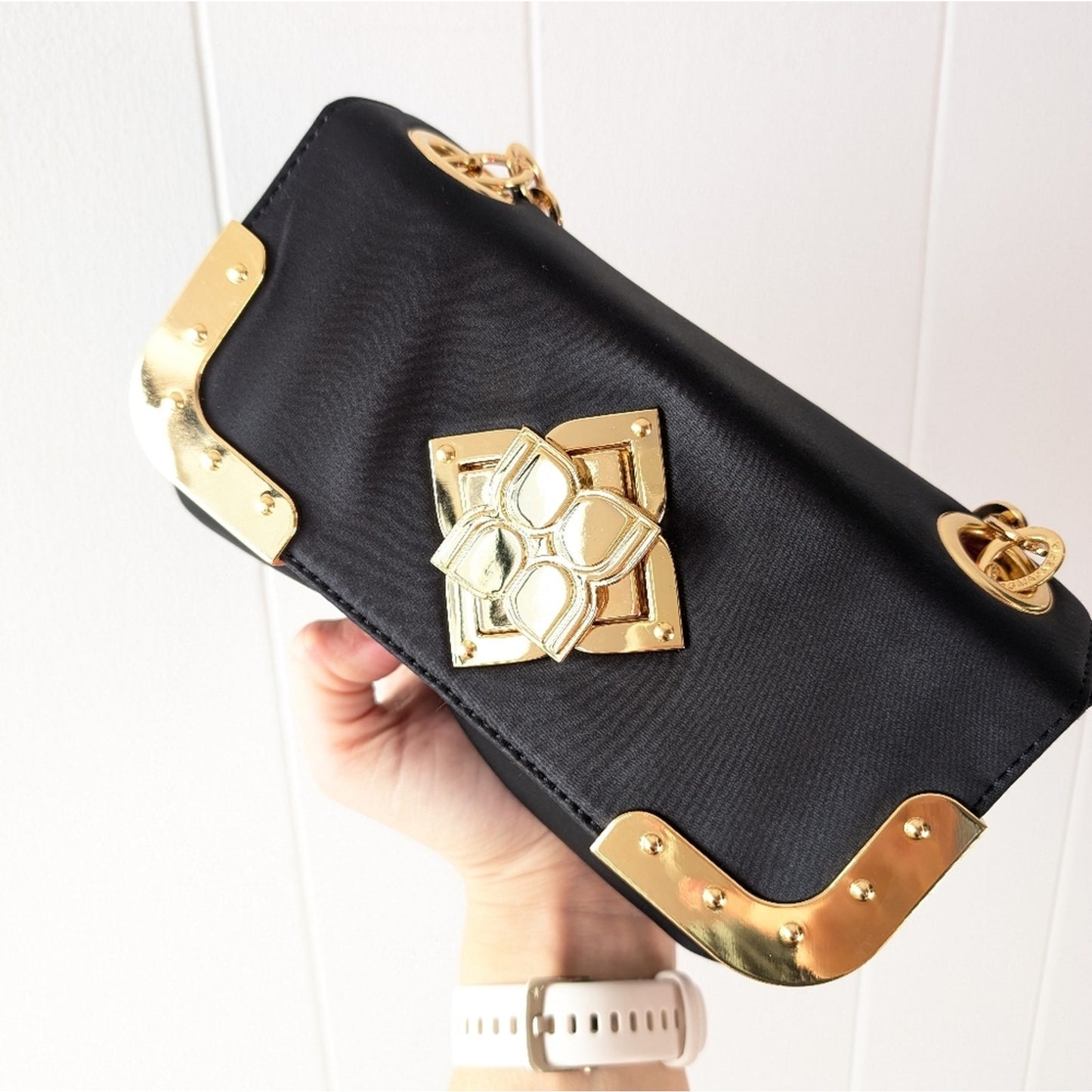 BCBGMaxAzria Black Nylon/Satin Clutch Bag With Gold Hardware